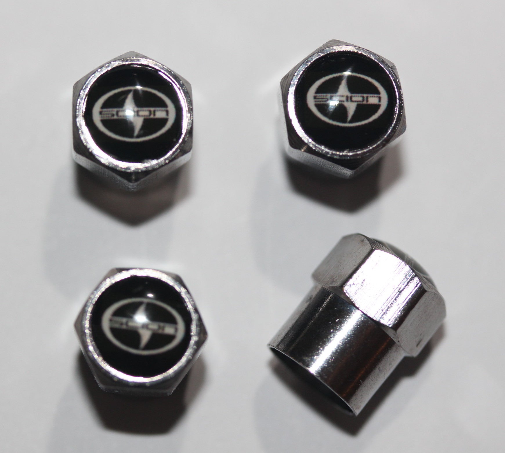 Scion Black Tire Valve Caps Plus Free Extra Cap Tire Valve Caps