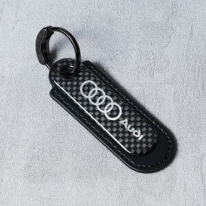 Audi Carbon Fiber With Black Leather Keychain