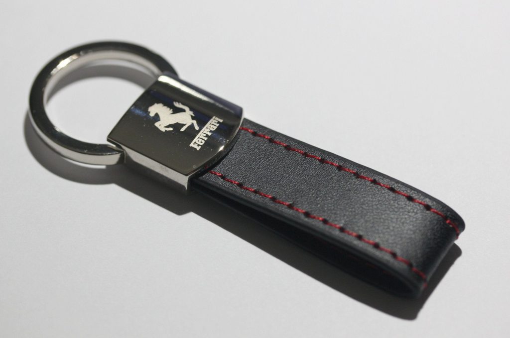 Ferrari Leather Chrome Red Stitches Key Chain