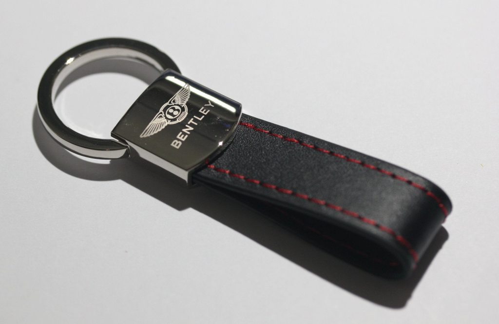Bentley Leather Chrome Red Stitches Key Chain