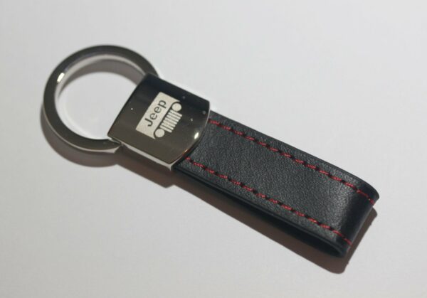 Jeep Leather Chrome Red Stitches Key Chain