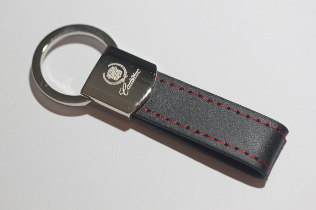 Cadillac Leather Chrome Red Stitches Key Chain