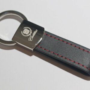 Cadillac Leather Chrome Red Stitches Key Chain