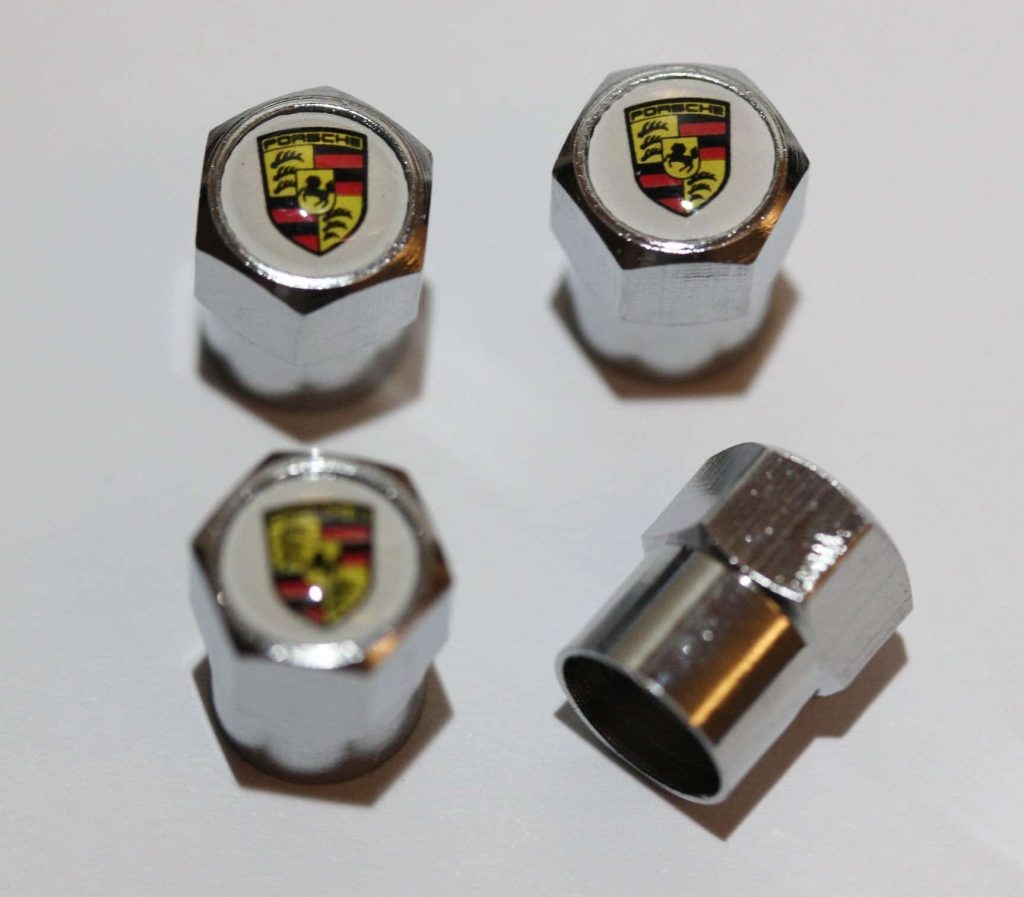 Porsche White Tire Valve Stem Caps Plus Free Extra Cap Tire Valve Caps, Car Accessories