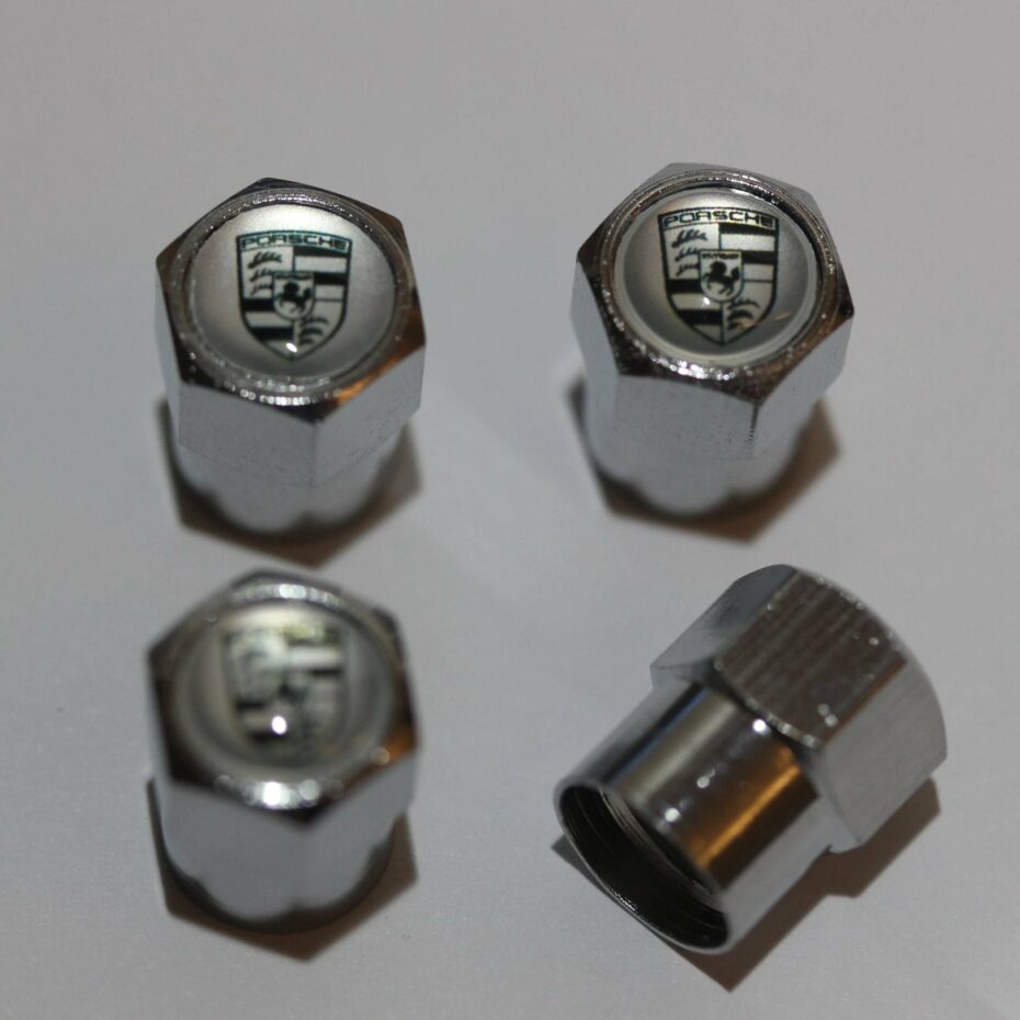 Porsche Silver Tire Valve Stem Caps Plus Free Extra Cap Tire Valve