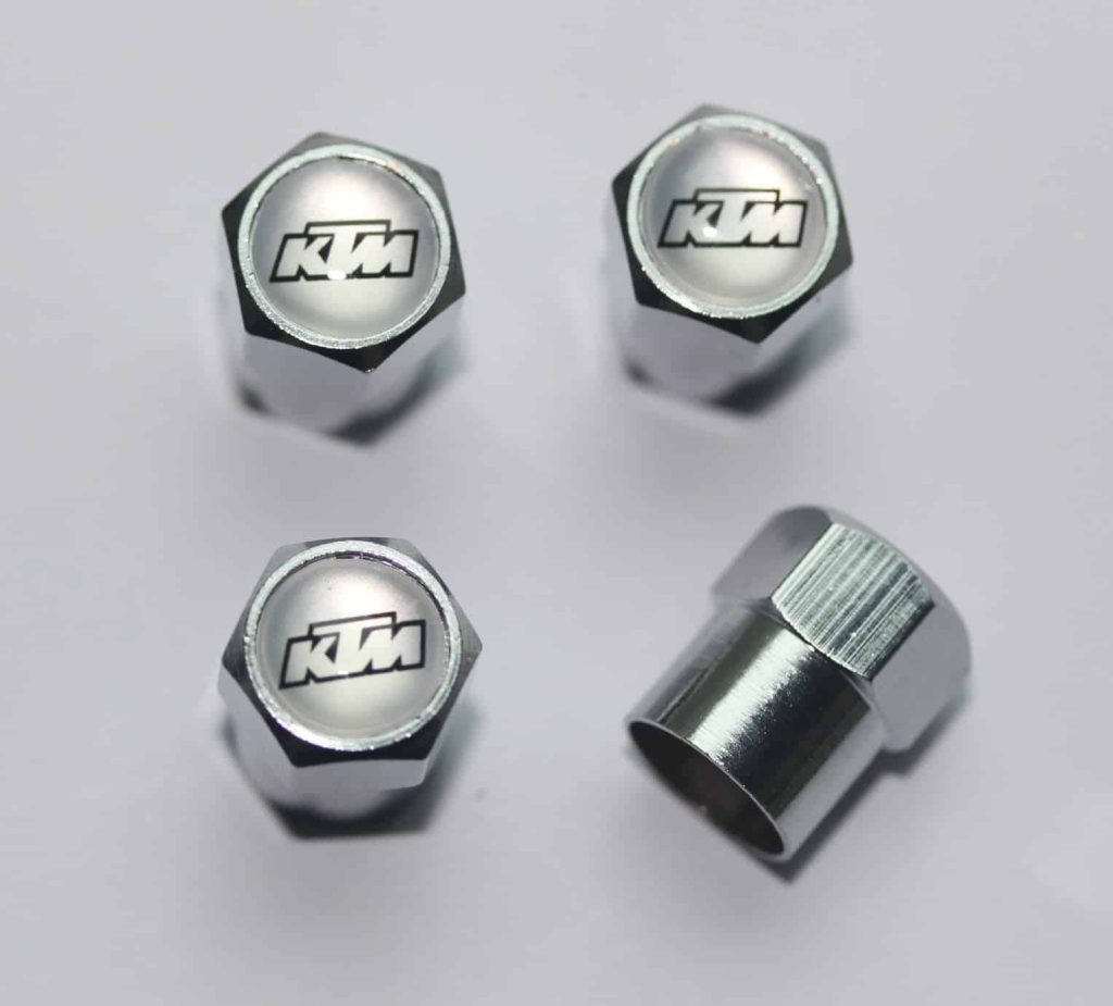 KTM Silver Tire Valve Stem Caps Plus Free Extra Cap Tire Valve Caps