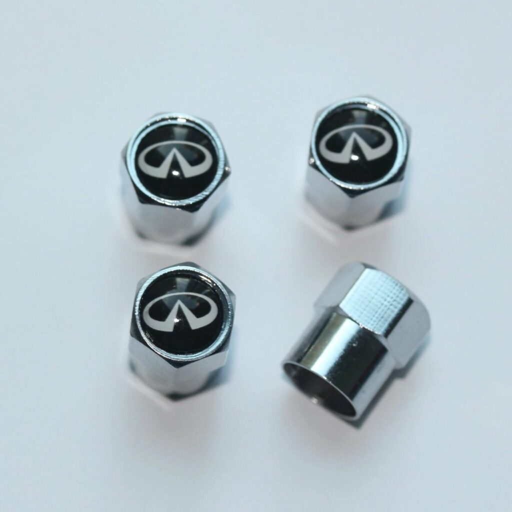 Infiniti Black And White Tire Valve Stem Caps Plus Free Extra Cap