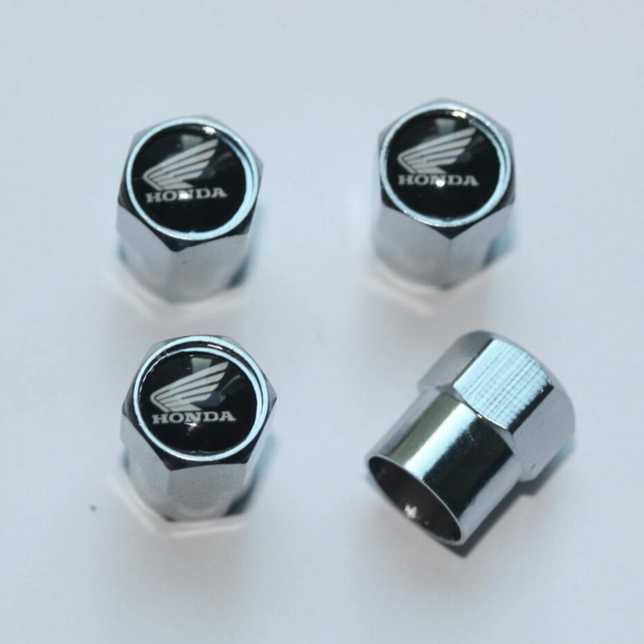Honda Black & White Wing Motorcycle Tire Valve Stem Caps Plus Free