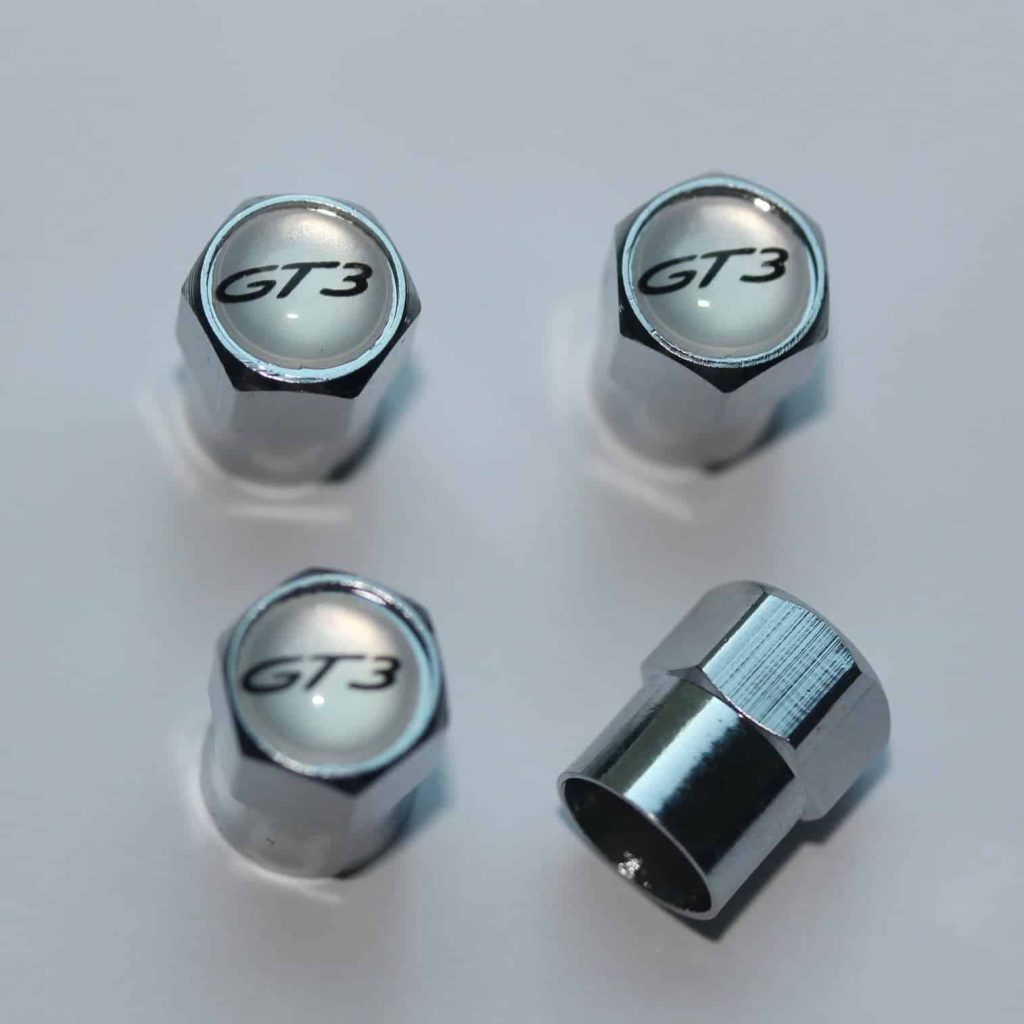 Porsche GT3 Silver Tire Valve Stem Caps Plus Free Extra Cap Tire