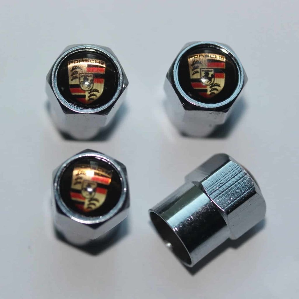 Porsche Black & Gold Tire Valve Stem Caps Plus Free Extra Cap Tire
