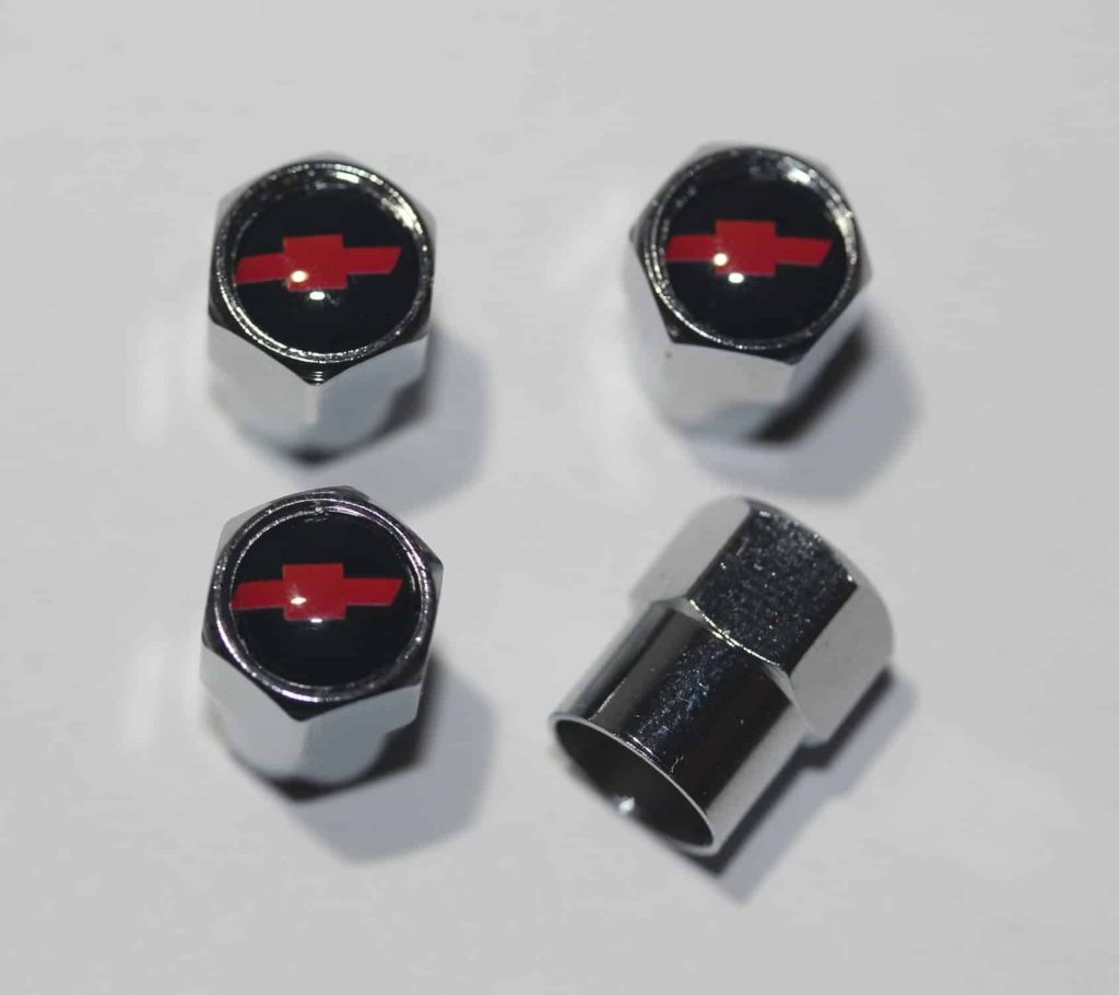 Chevrolet Black & Red Tire Valve Stem Caps