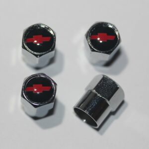 Chevrolet Black & Red Tire Valve Stem Caps