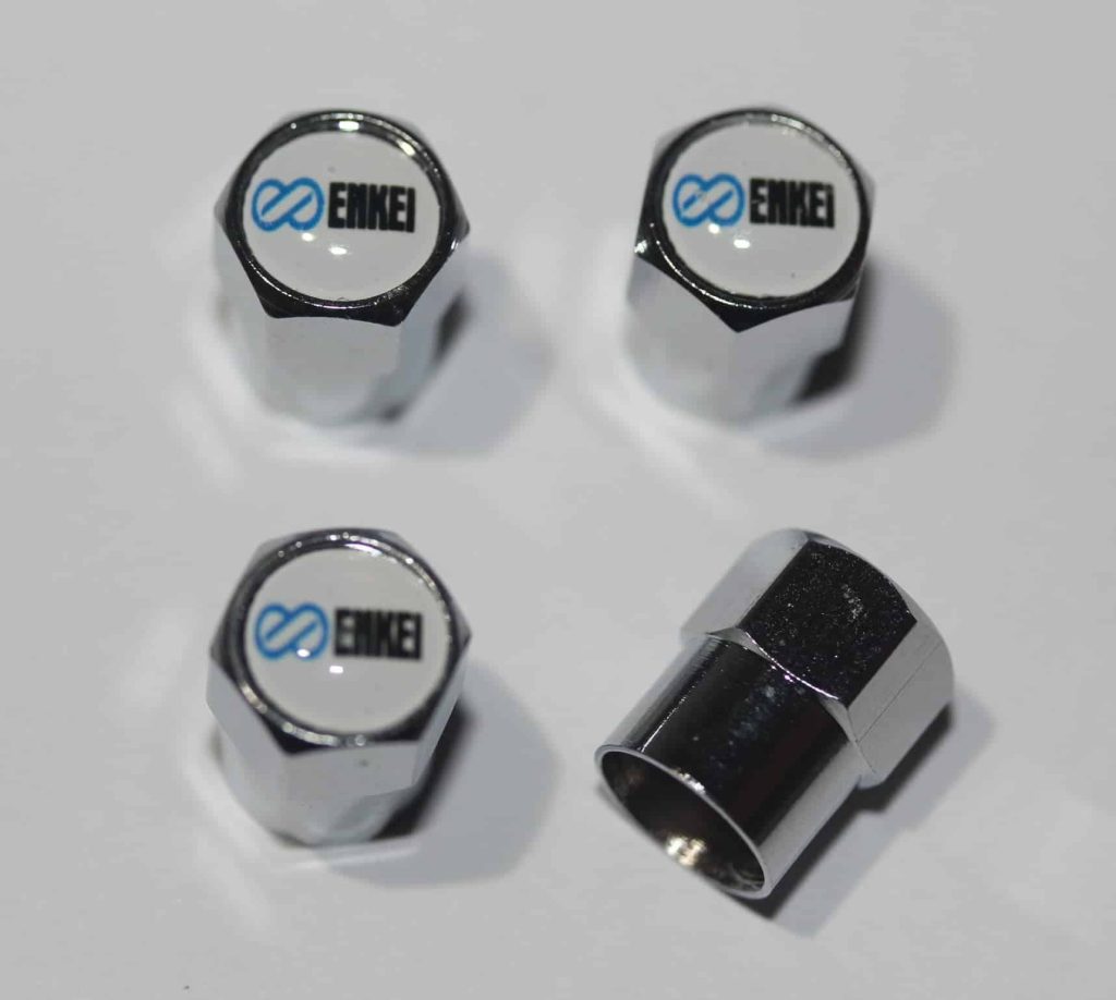Enkei White Tire Valve Caps Plus Free Extra Cap Tire Valve Caps