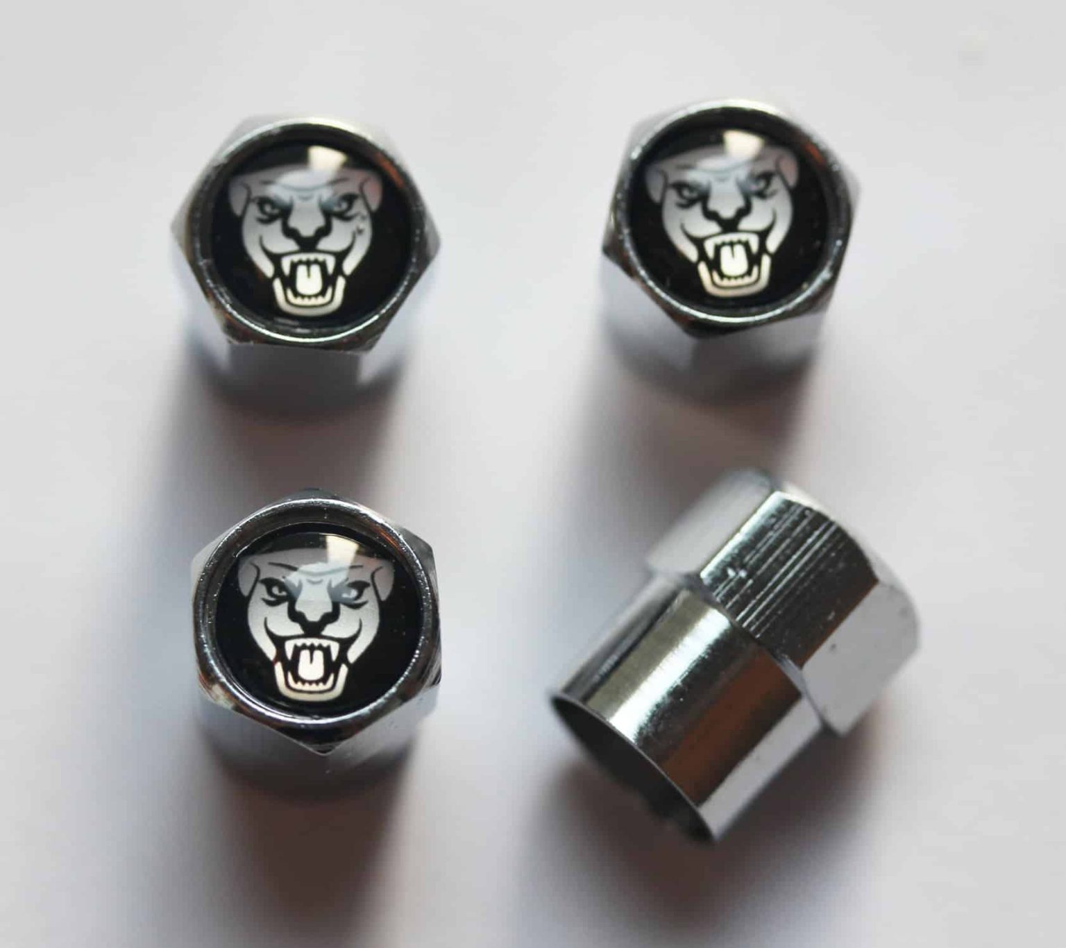Jaguar Black & Silver Tire Valve Caps Plus Free Extra Cap Tire