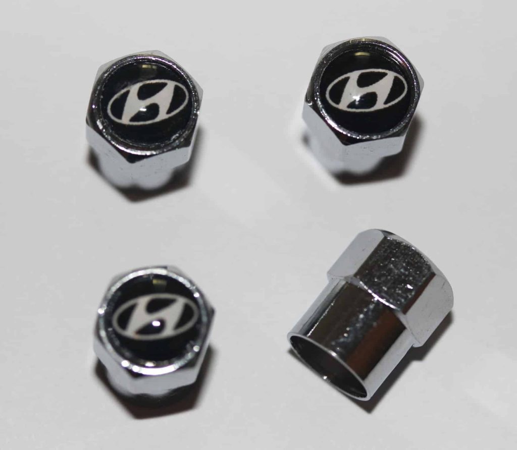 Hyundai Black & White Tire Valve Stem Caps Plus Free Extra Cap Tire