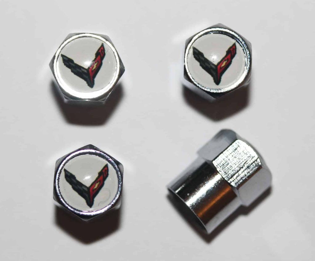 Chevrolet Corvette C8 White Tire Valve Caps