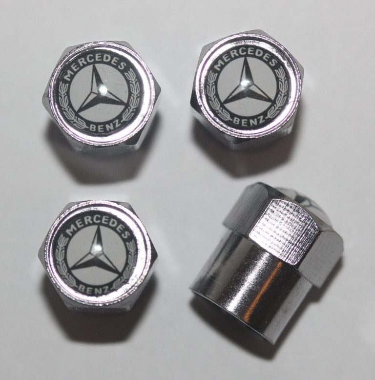 Mercedes Benz Black & White Tire Valve Stem Caps Plus Free Extra Cap Tire Valve Caps, Car