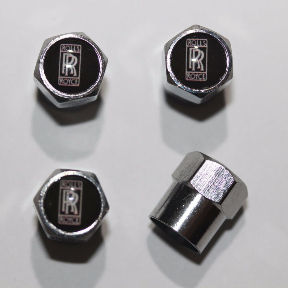 Rolls Royce Black Tire Valve Caps Plus Free Extra Cap Tire Valve