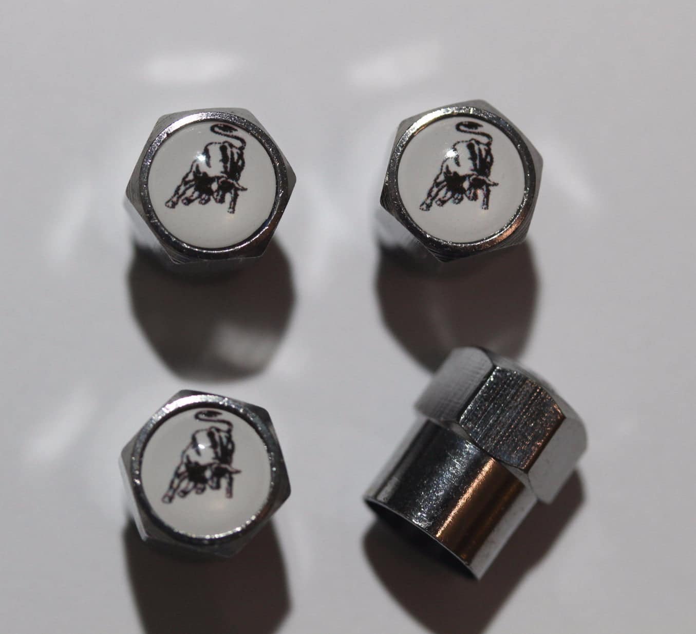 Logo White Tire Valve Caps Plus Free Extra Cap Tire Valve Caps, Car Accessories