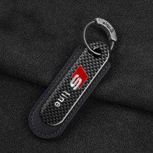 Audi Carbon S Line Fiber With Black Leather Keychain