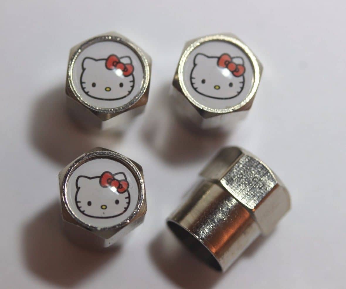 Hello Kitty White Tire Valve Caps Plus Free Extra Cap Tire Valve