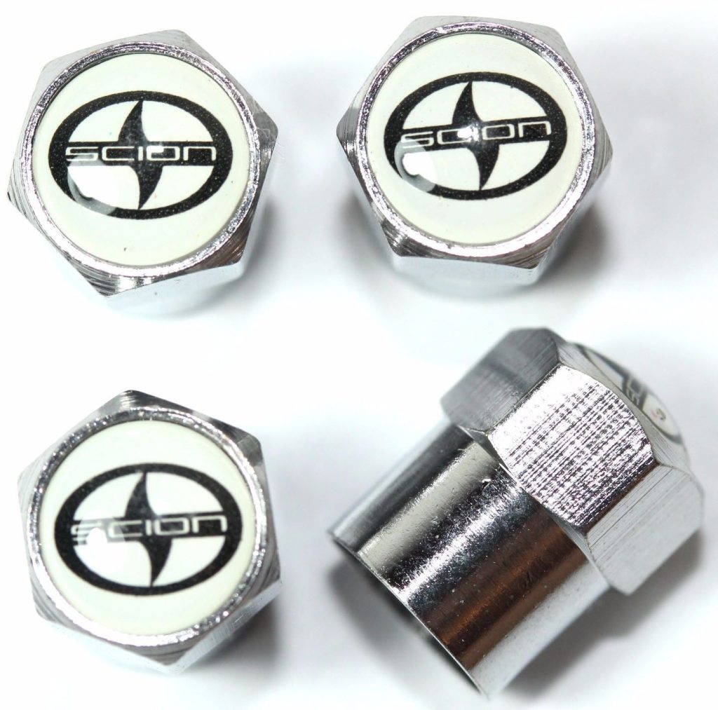 Scion White Tire Valve Caps
