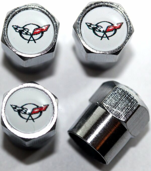 Chevrolet Corvette C5 White Tire Valve Caps