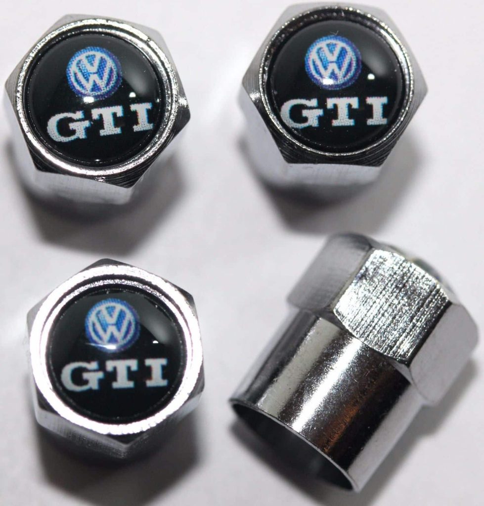Volkswagen GTI Blue Tire Valve Caps Plus Free Extra Cap Tire Valve