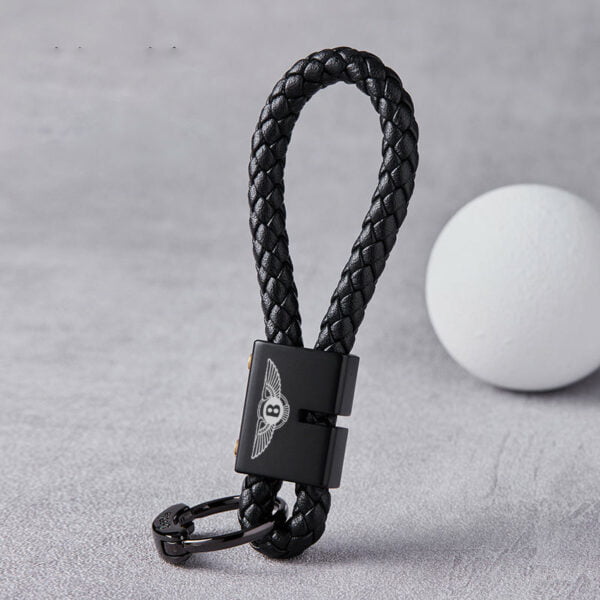 Bentley Black Braided Leather Stainless Steel Keychain