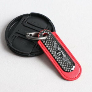 Bentley Carbon Fiber With Red Leather Keychain