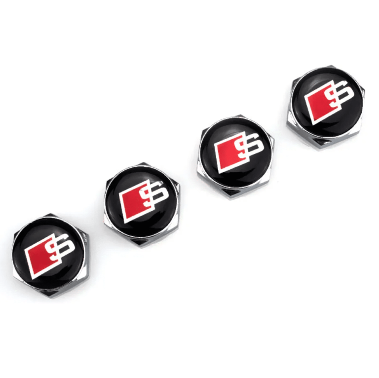 Audi S Line Silver License Plate Bolts Tire Valve Caps, Car