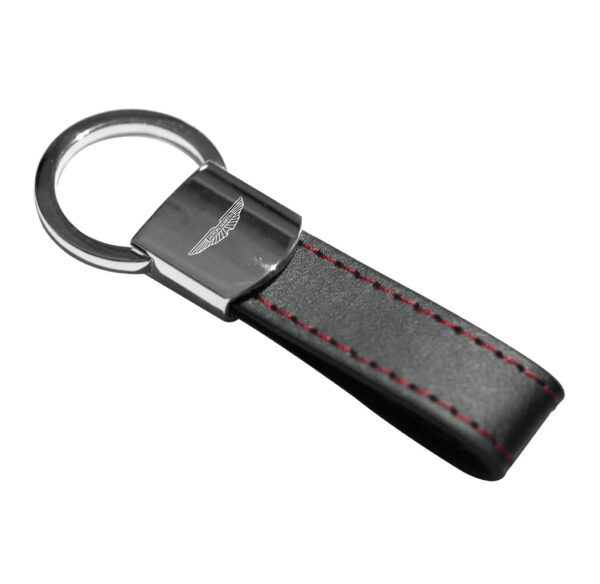 Aston Martin Leather Chrome Red Stitches Keychain